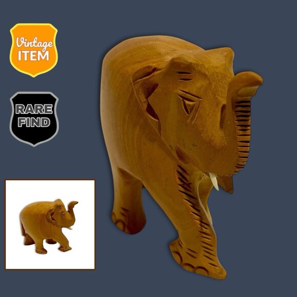 Vintage Hand Carved Wooden Elephant Trunk Up. RARE! Read Description. - Picture 1 of 8